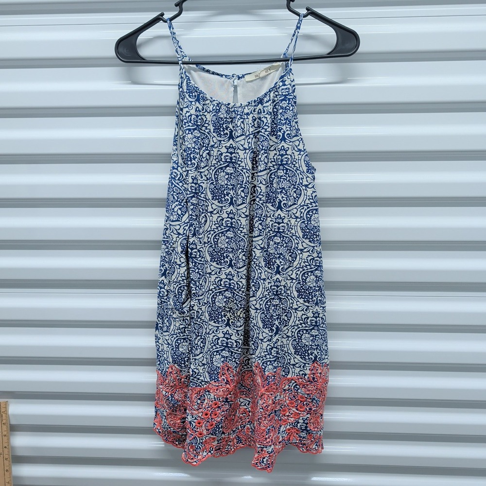 Miami Mini Dress Size S Womens Blue White Paisley Coral Pink Embroidered Eyelet — photo 2
